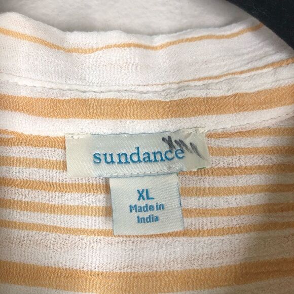 Sundance Crinkle Striped Long Sleeve Button Up Shirt Gauzy Yellow Cream Top XL - Picture 3 of 5